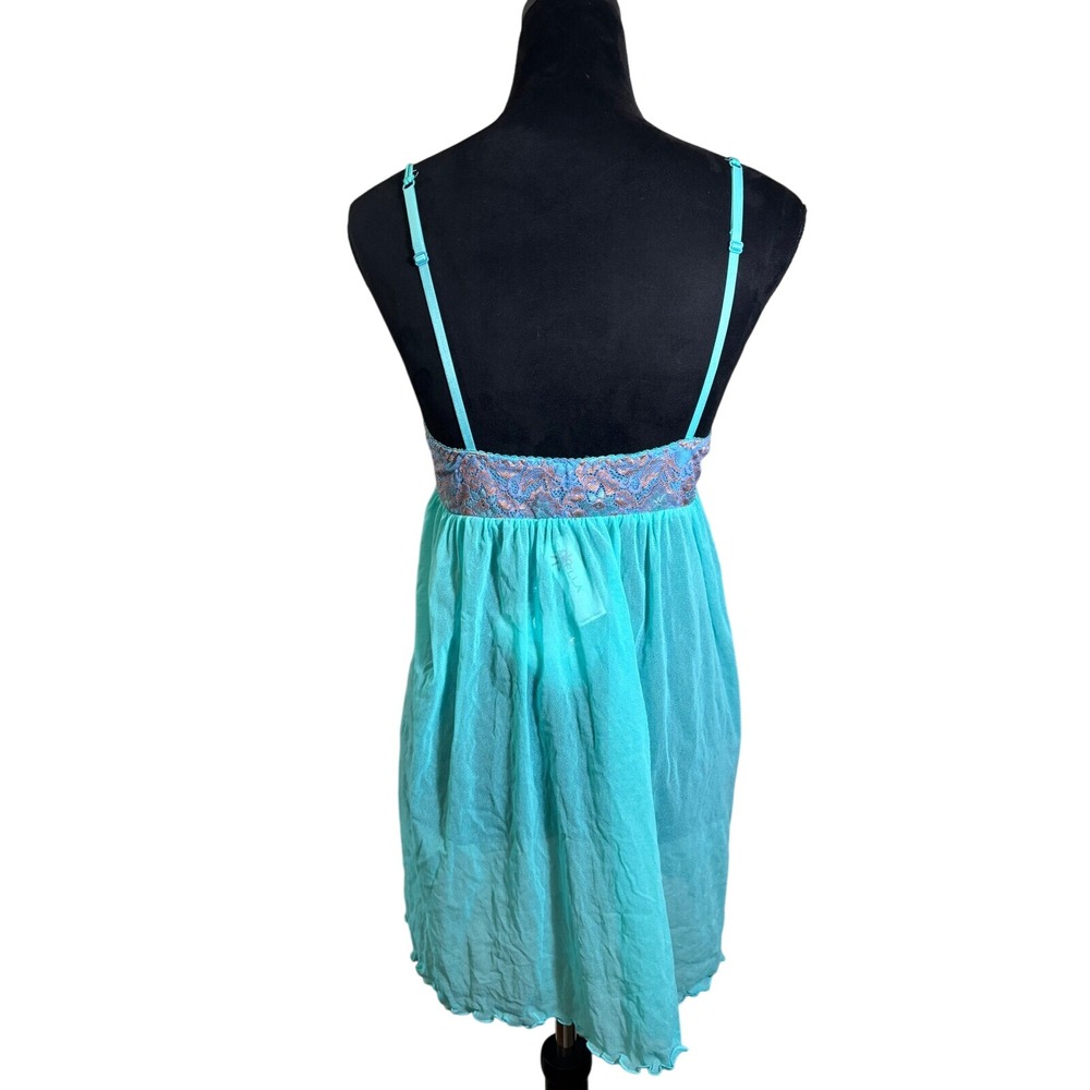 Cosabella Babydoll Lingerie Lace Trim‎ Sheer Aqua Blue Mini Dress Size M - Picture 3 of 8